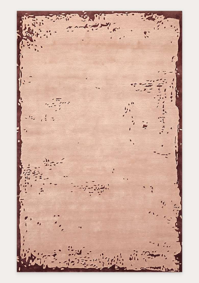100% Wool Handmade Dusty Rose Rug | Rustic Solid Carpet With Cotton Backing For Living Room - Indya