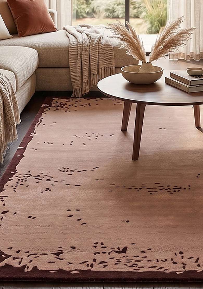 100% Wool Handmade Dusty Rose Rug | Rustic Solid Carpet With Cotton Backing For Living Room - Indya