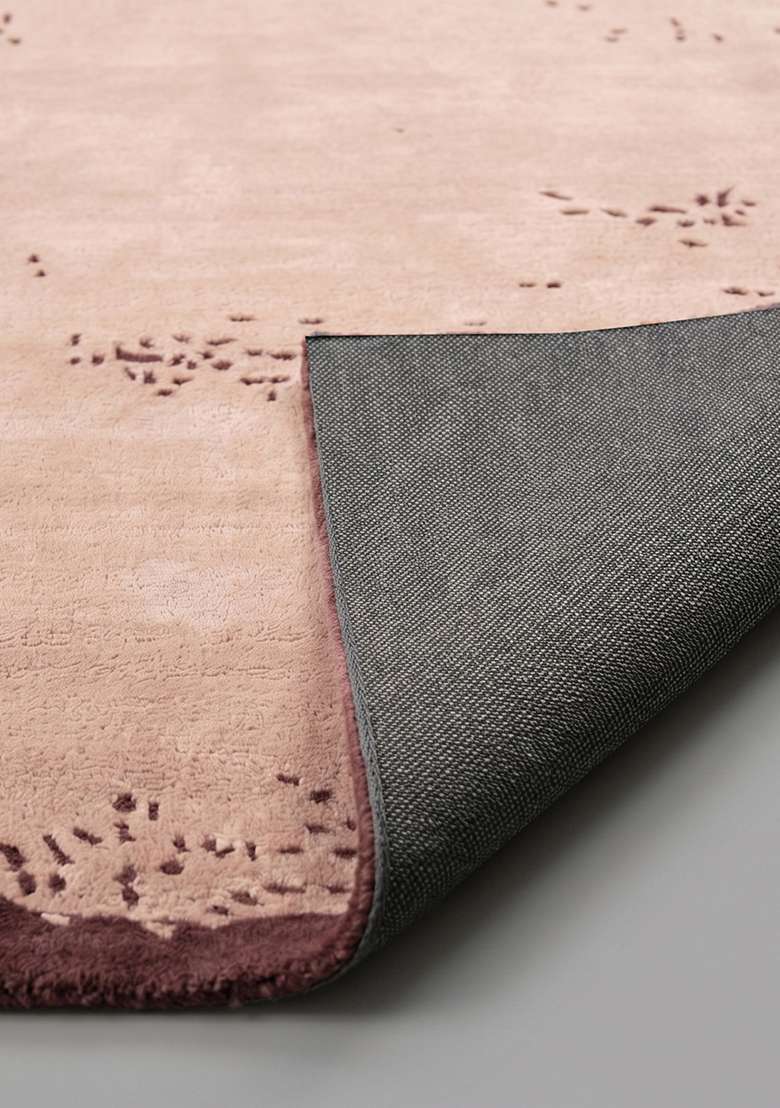 100% Wool Handmade Dusty Rose Rug | Rustic Solid Carpet With Cotton Backing For Living Room - Indya