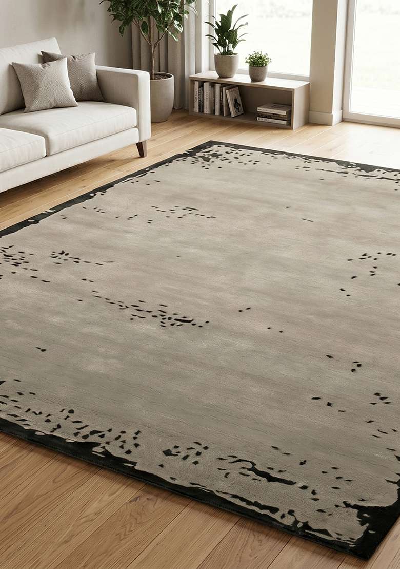 100% Wool Handmade Sage Green Rug | Rustic Solid Carpet With Cotton Backing For Living Room - Indya