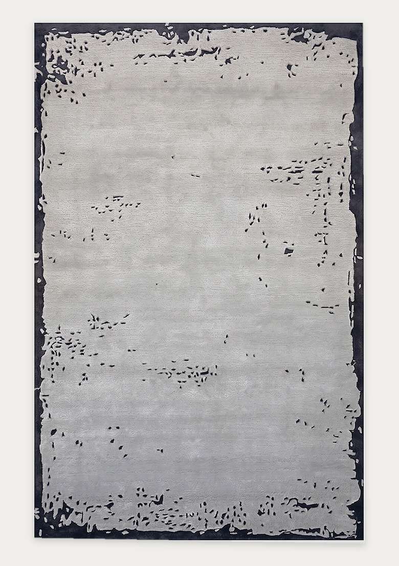 100% Wool Handmade Light Grey Rug | Rustic Solid Carpet With Cotton Backing For Living Room - Indya