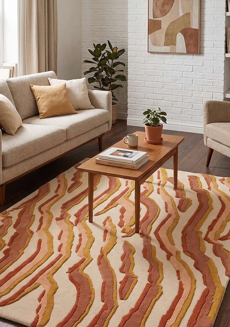 Saffron Rugs Hand-Tufted 100% Wool Area Rug | Terracottao Orange Rectangular Rug | Cotton Backing | Contemporary Animal Print Home Decor Carpet for Living Room Bedroom - Indya