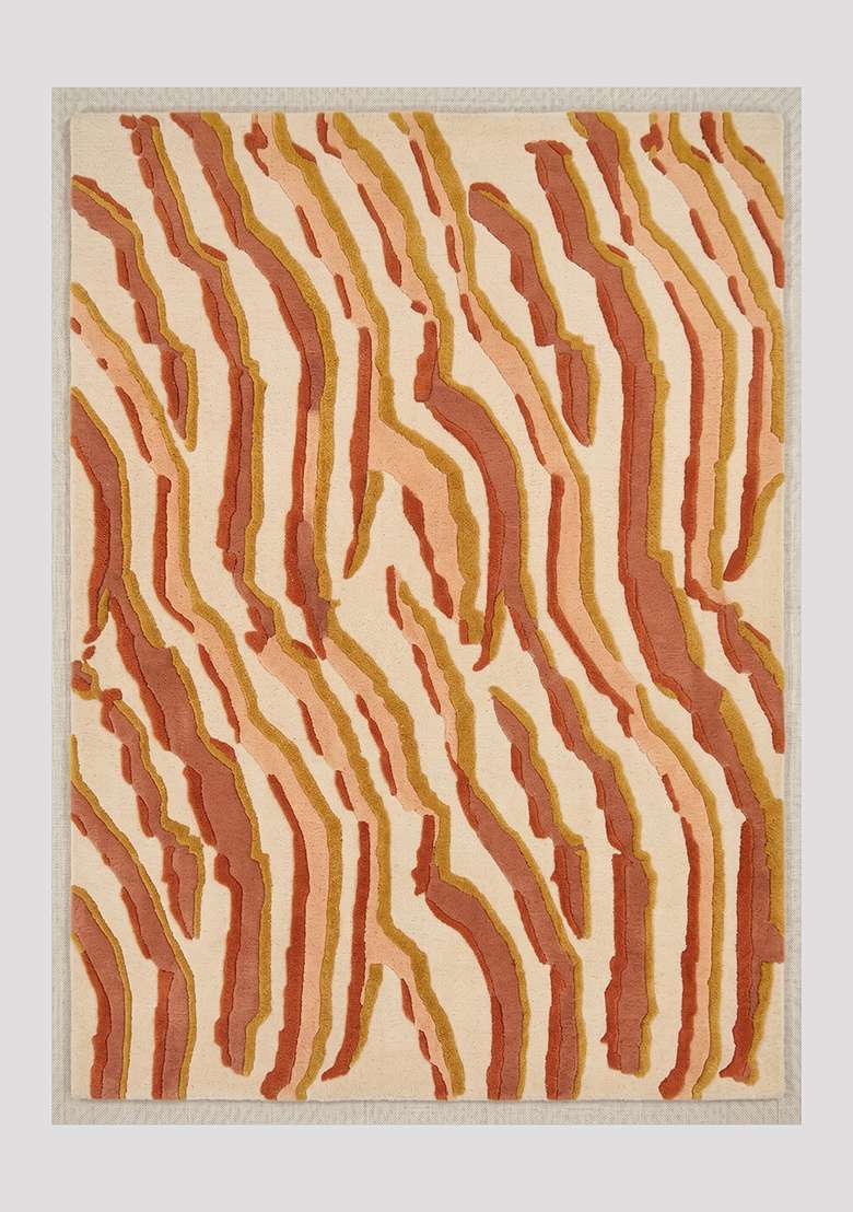 Saffron Rugs Hand-Tufted 100% Wool Area Rug | Terracottao Orange Rectangular Rug | Cotton Backing | Contemporary Animal Print Home Decor Carpet for Living Room Bedroom - Indya