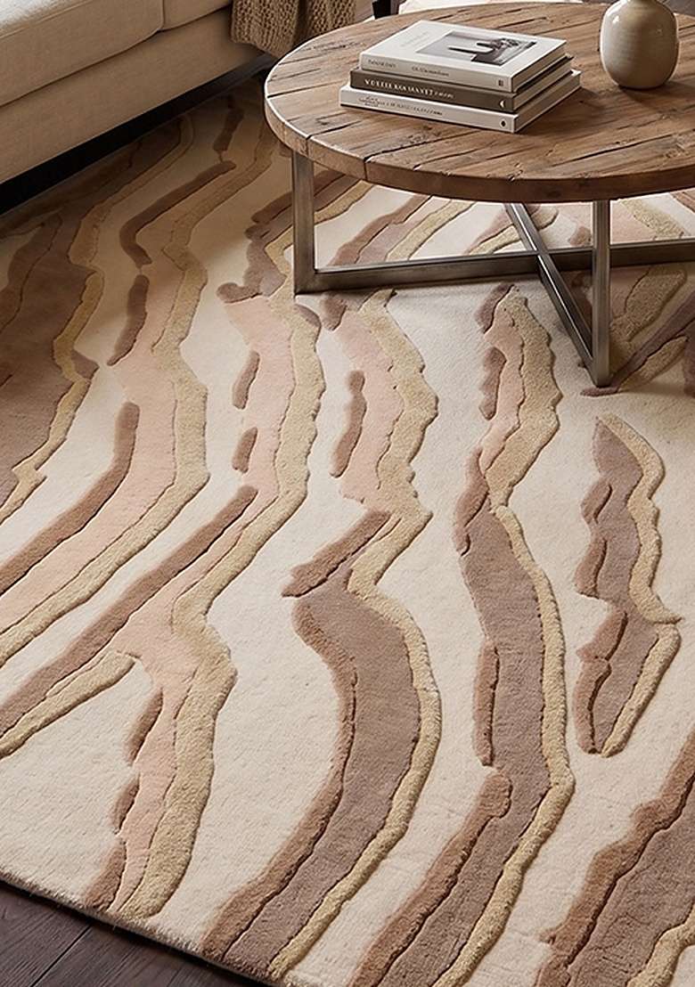 Saffron Rugs Hand-Tufted 100% Wool Area Rug | Ivory Rectangular Rug | Cotton Backing | Contemporary Animal Print Home Decor Carpet for Living Room Bedroom - Indya