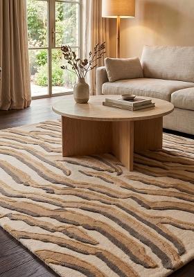 Saffron Rugs Hand-Tufted 100% Wool Area Rug | Camel Rectangular Rug | Cotton Backing | Contemporary Animal Print Home Decor Carpet for Living Room Bedroom