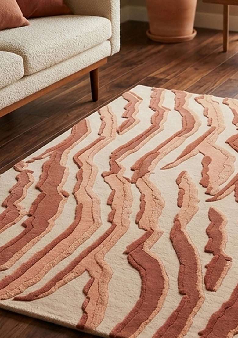 Saffron Rugs Hand-Tufted 100% Wool Area Rug | Blush Pink Rectangular Rug | Cotton Backing | Contemporary Animal Print Home Decor Carpet for Living Room Bedroom - Indya
