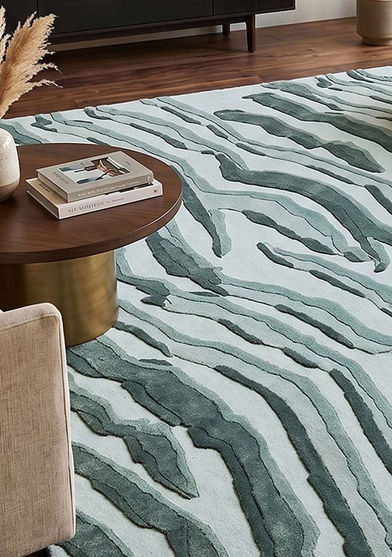 Saffron Rugs Hand-Tufted 100% Wool Area Rug | Sage Green Rectangular Rug | Cotton Backing | Contemporary Animal Print Home Decor Carpet for Living Room Bedroom - Indya