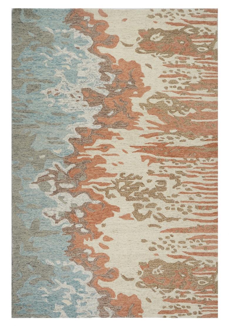 Saffron Rugs Hand Tufted Cream And Coral Marble Contemporary Rectangular Wool Area Rug - Indya