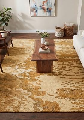 Saffron Rugs Hand Tufted Golden Beige Marble Contemporary Rectangular Wool Area Rug