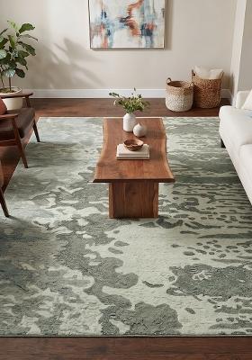 Saffron Rugs Hand Tufted Sage Green Marble Contemporary Rectangular Wool Area Rug