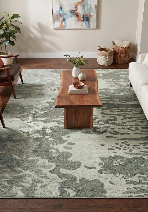 Saffron Rugs Hand Tufted Sage Green Marble Contemporary Rectangular Wool Area Rug