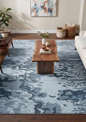 Saffron Rugs Hand Tufted Steel Blue Marble Contemporary Rectangular Wool Area Rug