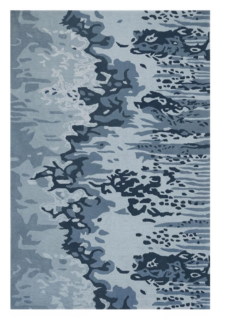 Saffron Rugs Hand Tufted Steel Blue Marble Contemporary Rectangular Wool Area Rug - Indya