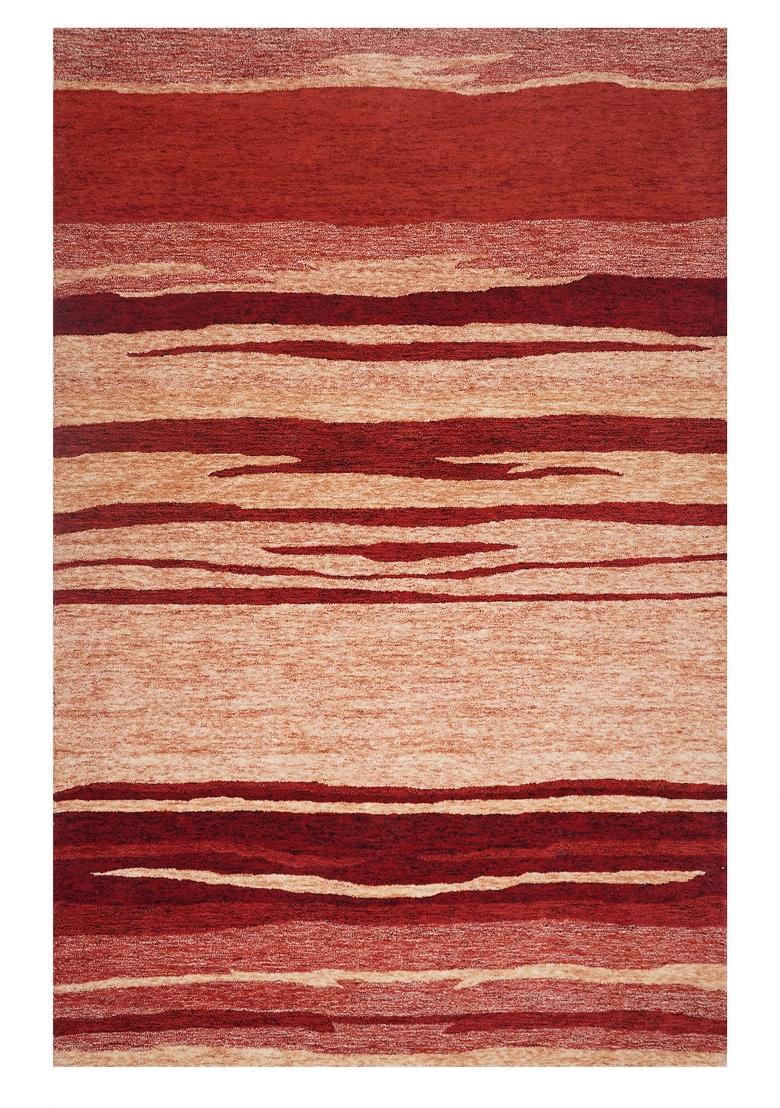 Saffron Rugs Hand Tufted Red and Beige Striped Contemporary Rectangular Wool Area Rug - Indya
