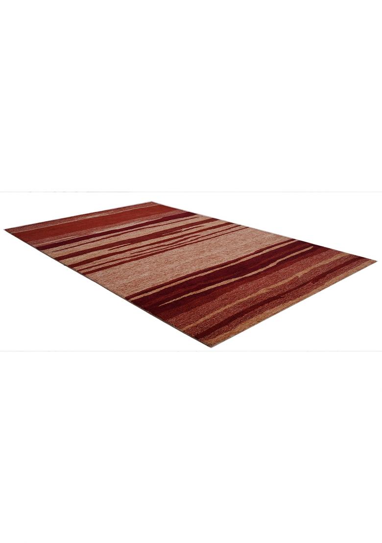 Saffron Rugs Hand Tufted Red and Beige Striped Contemporary Rectangular Wool Area Rug - Indya