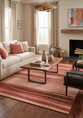 Saffron Rugs Hand Tufted Terracotta Striped Contemporary Rectangular Wool Area Rug
