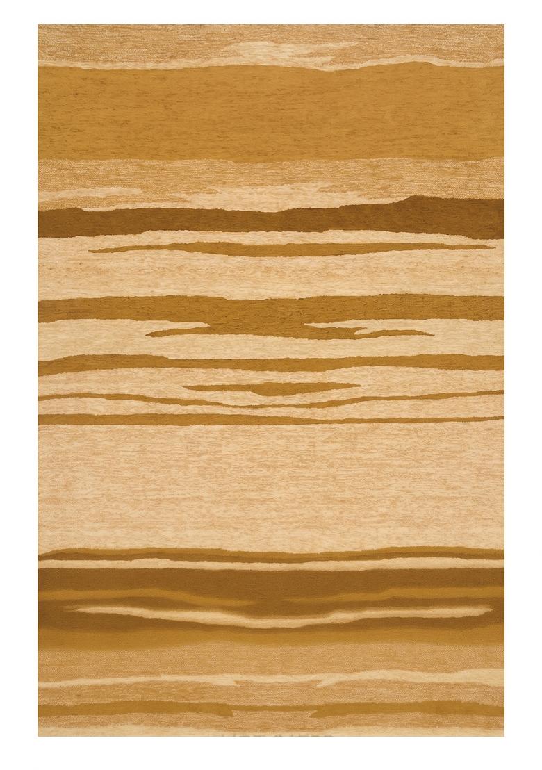Saffron Rugs Hand Tufted Golden Beige Striped Contemporary Rectangular Wool Area Rug - Indya