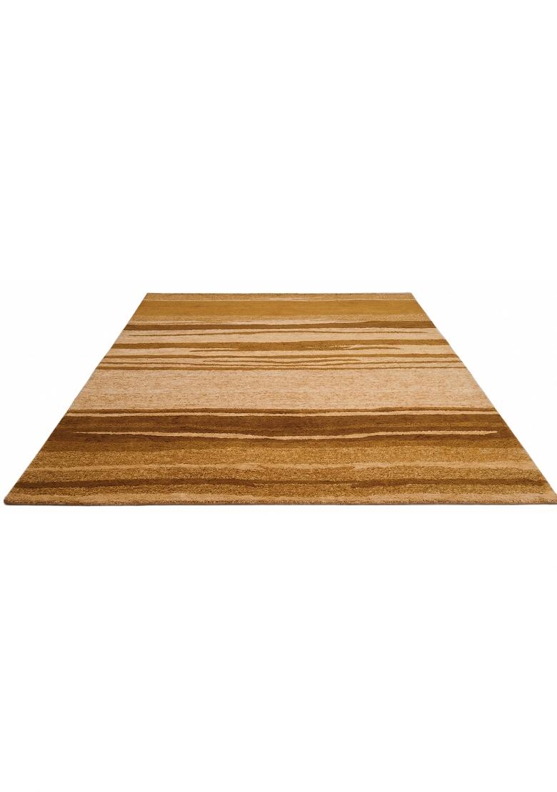 Saffron Rugs Hand Tufted Golden Beige Striped Contemporary Rectangular Wool Area Rug - Indya