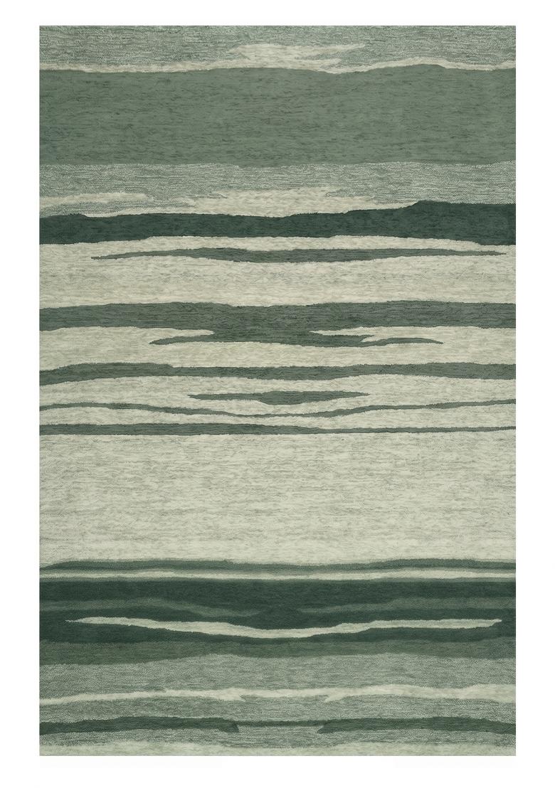 Saffron Rugs Hand Tufted Sage Green Striped Contemporary Rectangular Wool Area Rug - Indya