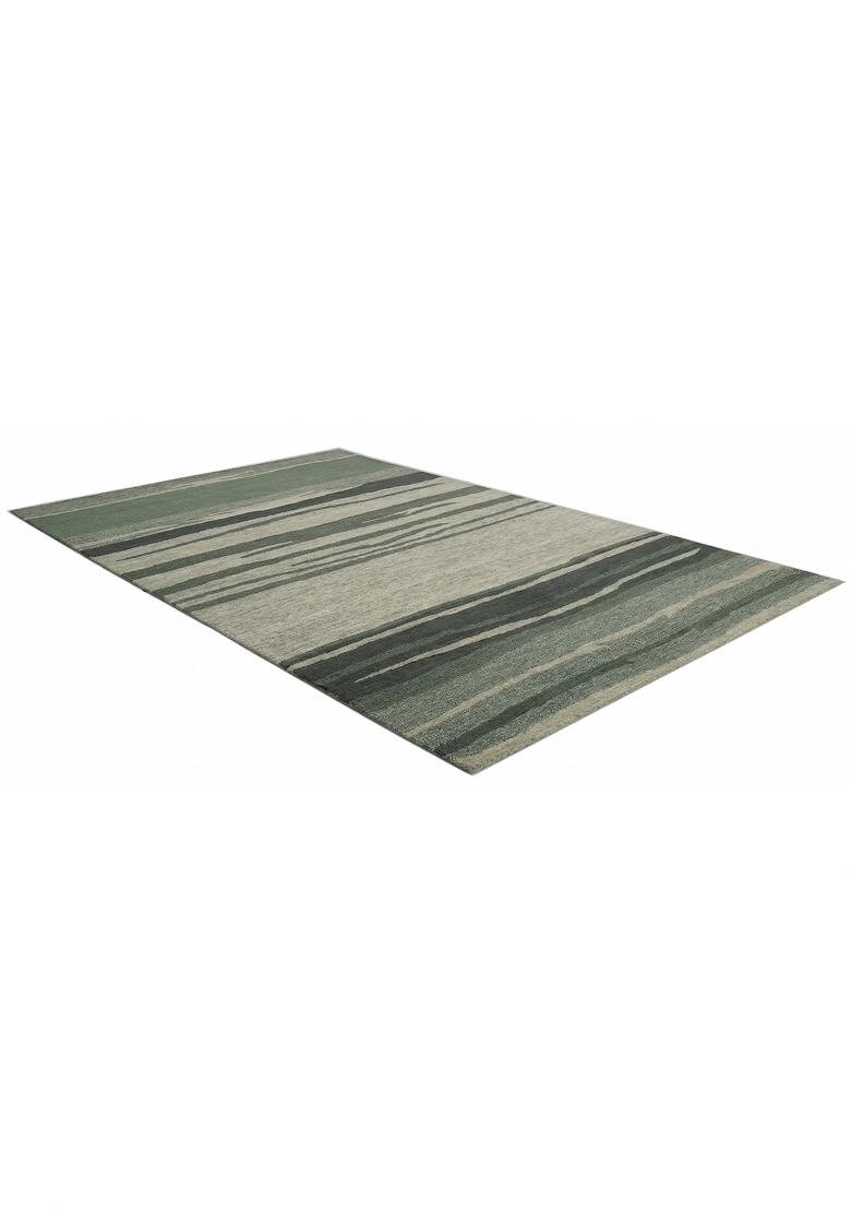 Saffron Rugs Hand Tufted Sage Green Striped Contemporary Rectangular Wool Area Rug - Indya