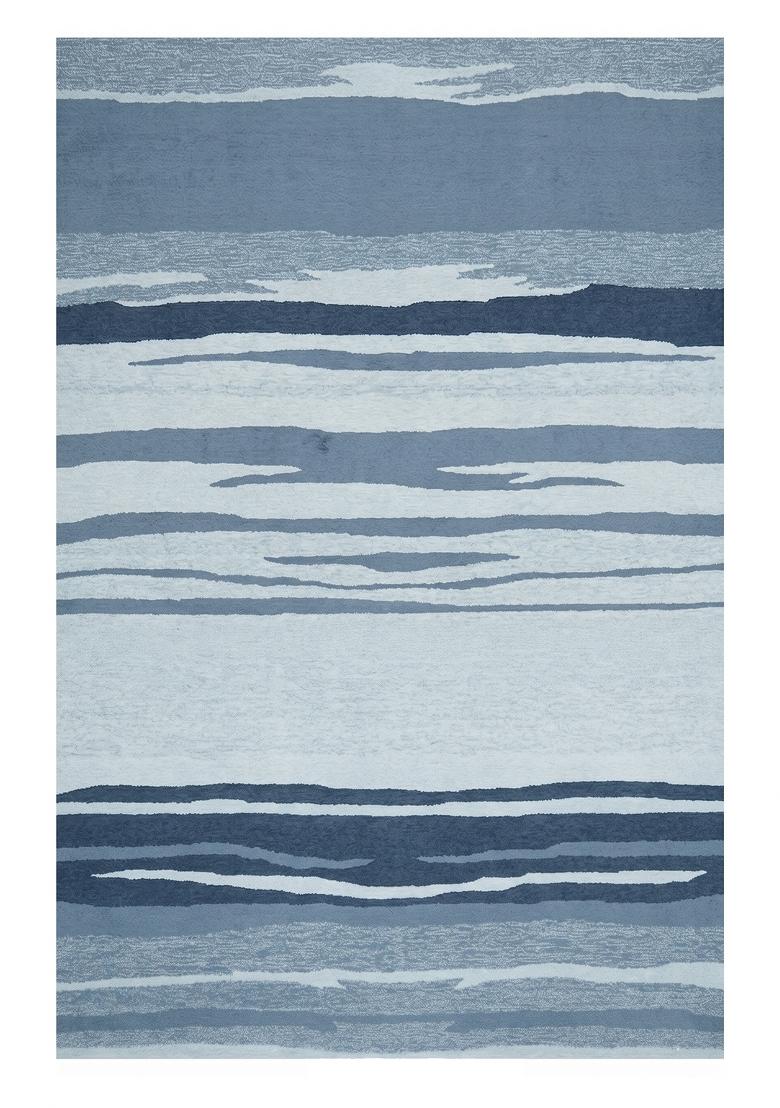 Saffron Rugs Hand Tufted Blue Striped Contemporary Rectangular Wool Area Rug - Indya