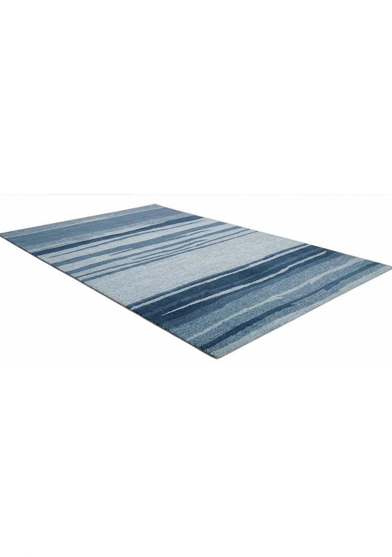 Saffron Rugs Hand Tufted Blue Striped Contemporary Rectangular Wool Area Rug - Indya