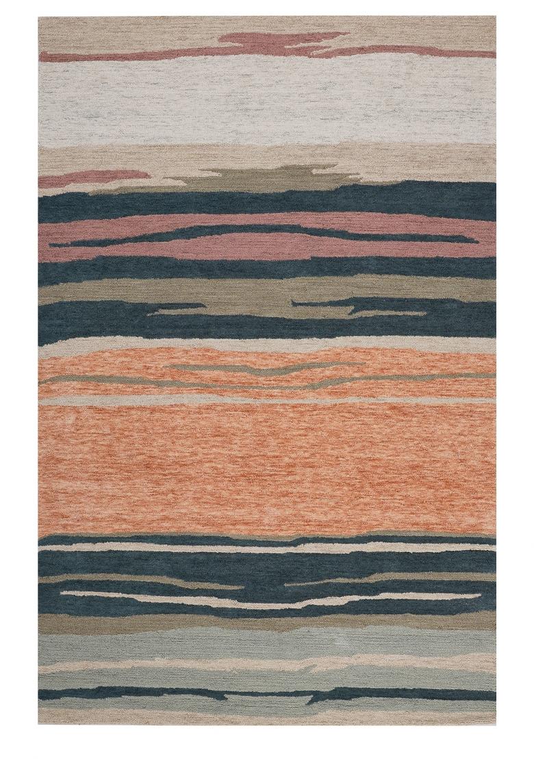 Saffron Rugs Hand Tufted Teal And Pink Striped Contemporary Rectangular Wool Area Rug - Indya
