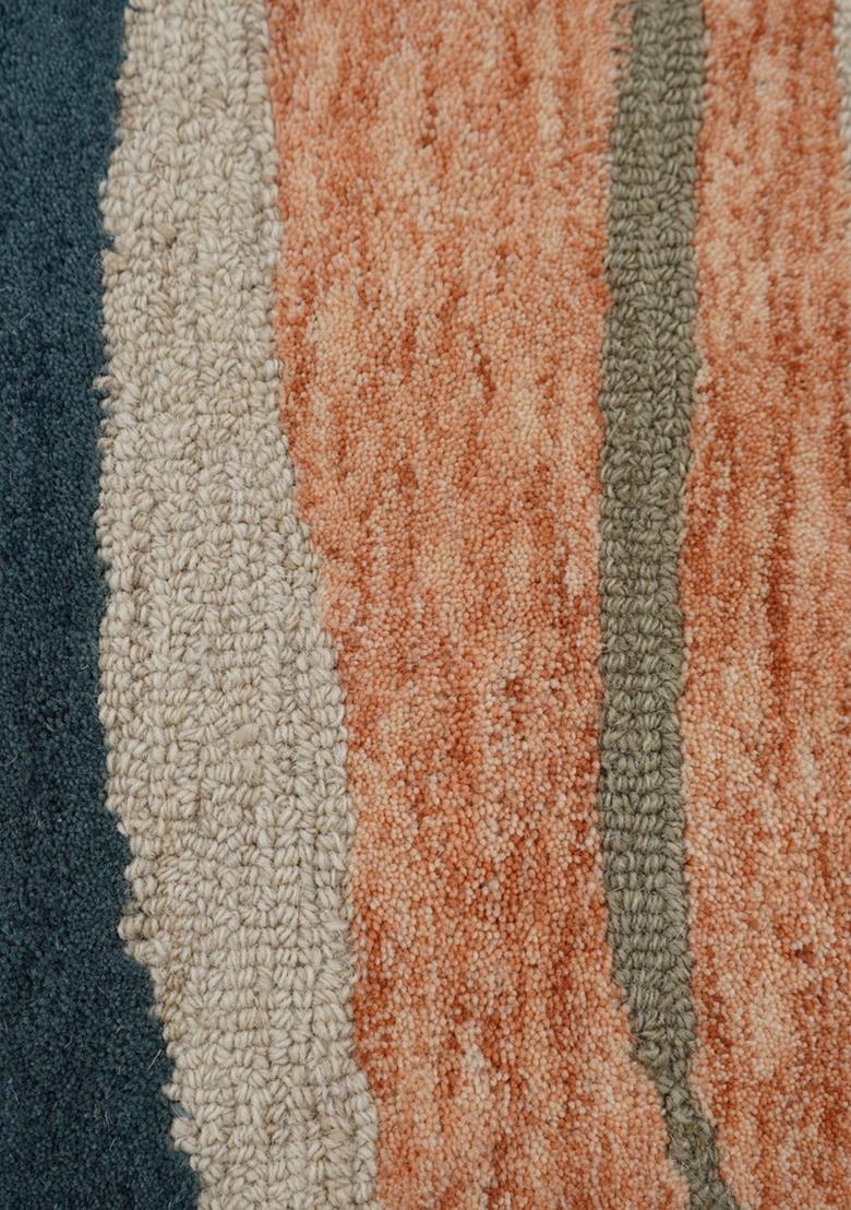 Saffron Rugs Hand Tufted Teal And Pink Striped Contemporary Rectangular Wool Area Rug - Indya
