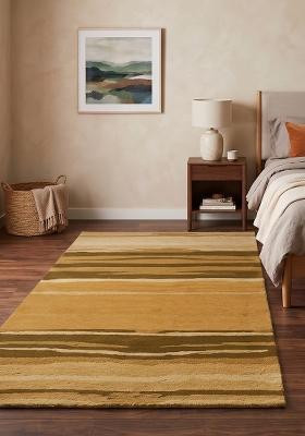 Saffron Rugs Hand Tufted Gold Striped Contemporary Rectangular Wool Area Rug