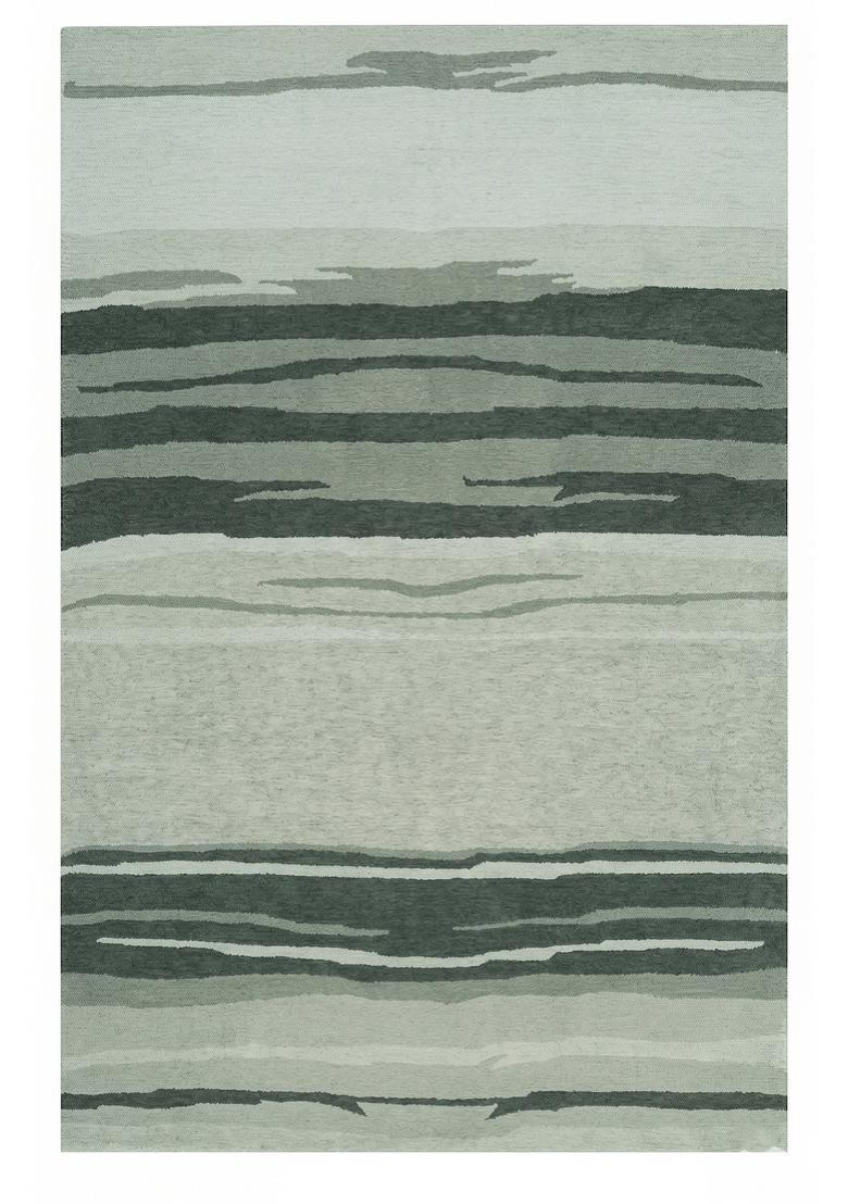 Saffron Rugs Hand Tufted Sage Green Striped Contemporary Rectangular Wool Area Rug - Indya