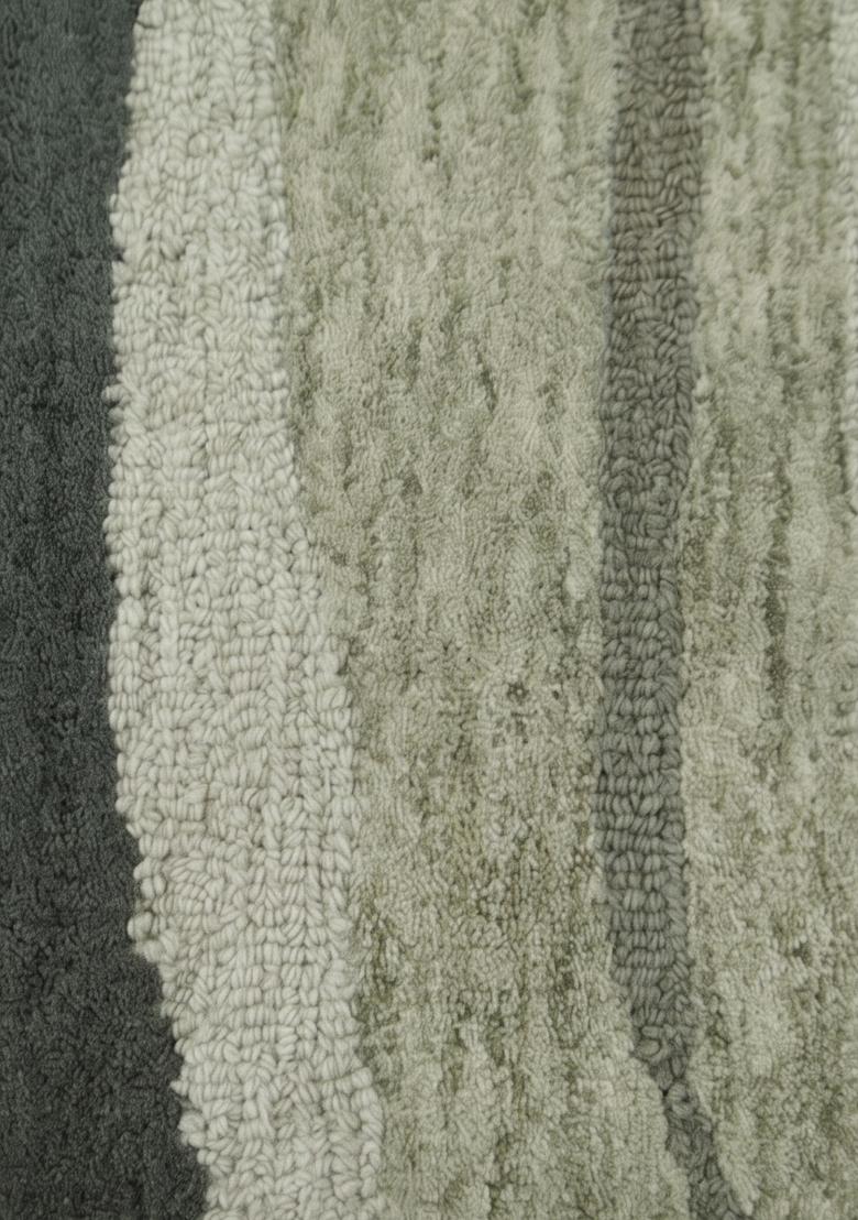 Saffron Rugs Hand Tufted Sage Green Striped Contemporary Rectangular Wool Area Rug - Indya