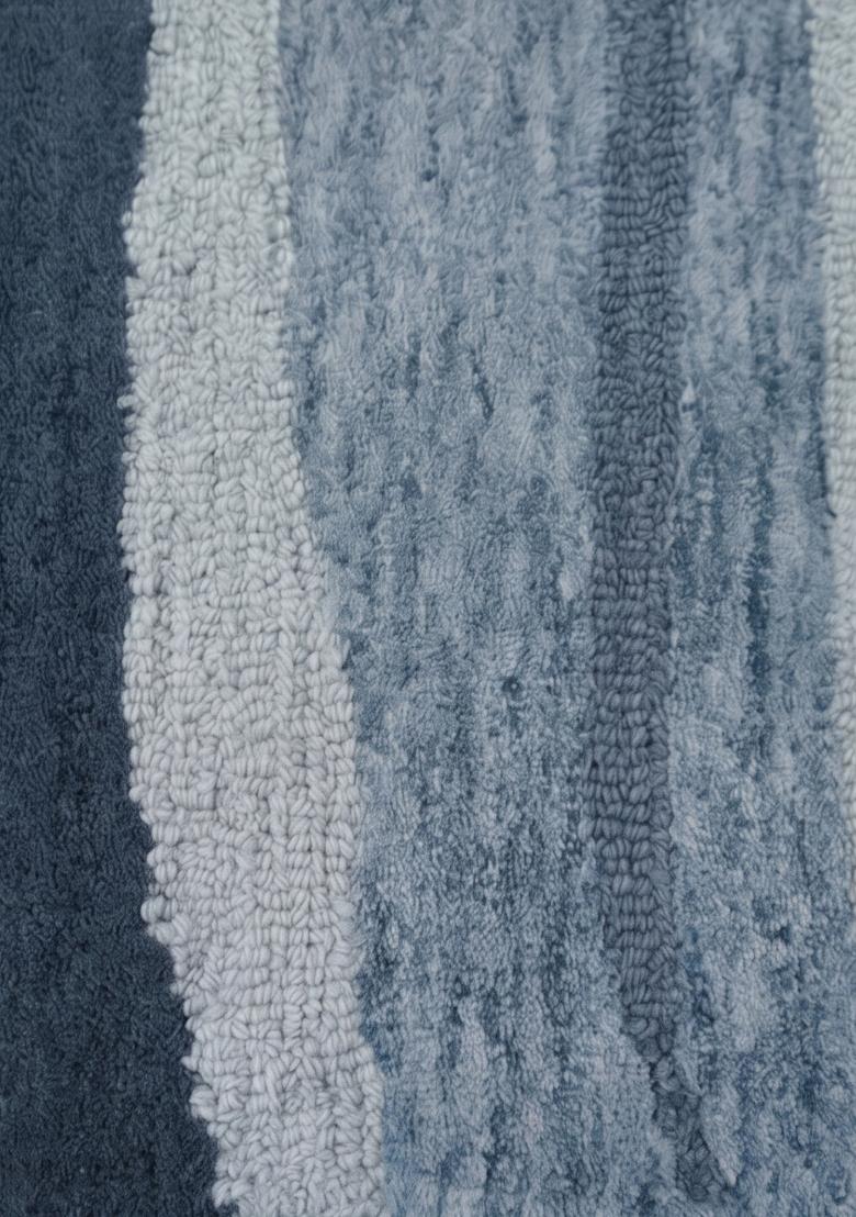 Saffron Rugs Hand Tufted Light Blue Striped Contemporary Rectangular Wool Area Rug - Indya