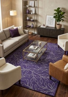Saffron Rugs Hand-Tufted 100% Wool Area Rug | Purple Rectangular Rug | Cotton Backing | Contemporary Leaf Home Decor Carpet for Living Room Bedroom