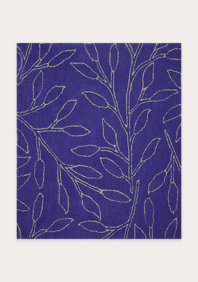 100% Wool Handmade Purple Rug | Hand Tufted Contemporary Leaf Carpet With Cotton Backing For Living Room - Indya