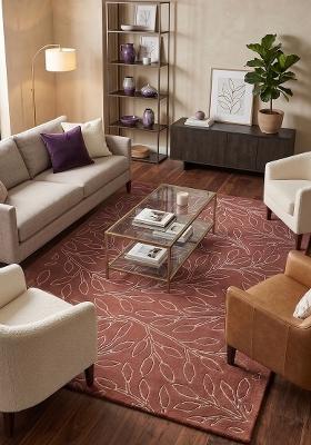 Saffron Rugs Hand Tufted Terracotta Leaf Contemporary Rectangular Wool Area Rug