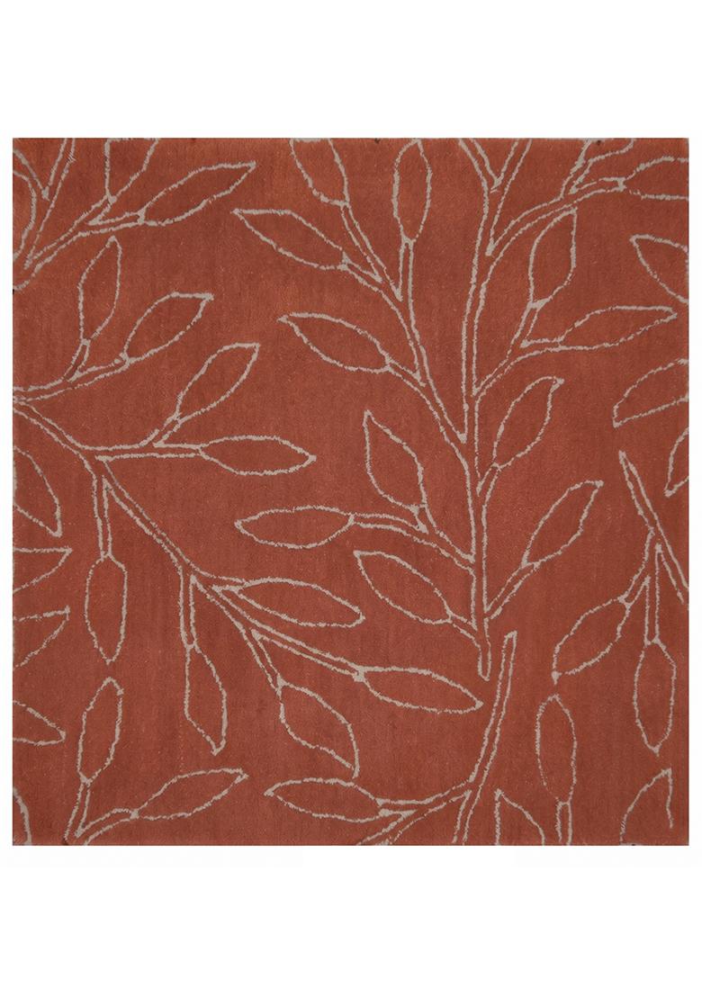 Saffron Rugs Hand Tufted Terracotta Leaf Contemporary Rectangular Wool Area Rug - Indya