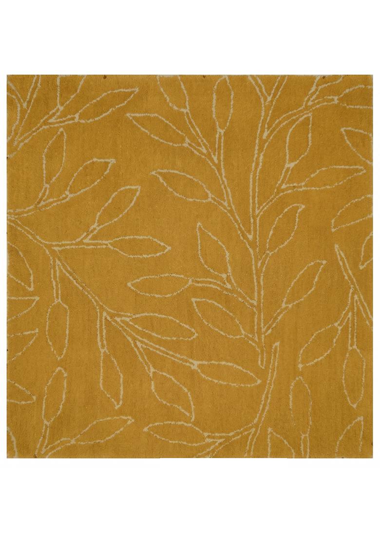 Saffron Rugs Hand Tufted Mustard Yellow Leaf Contemporary Rectangular Wool Area Rug - Indya