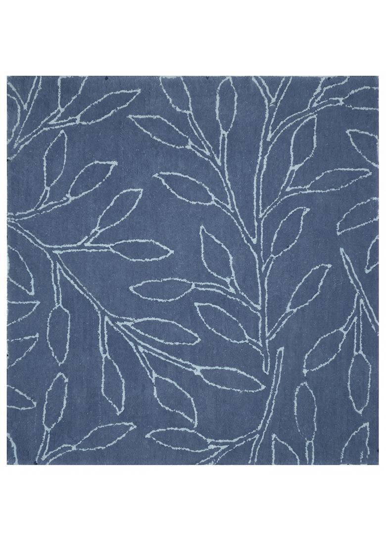 Saffron Rugs Hand Tufted Steel Blue Leaf Contemporary Rectangular Wool Area Rug - Indya