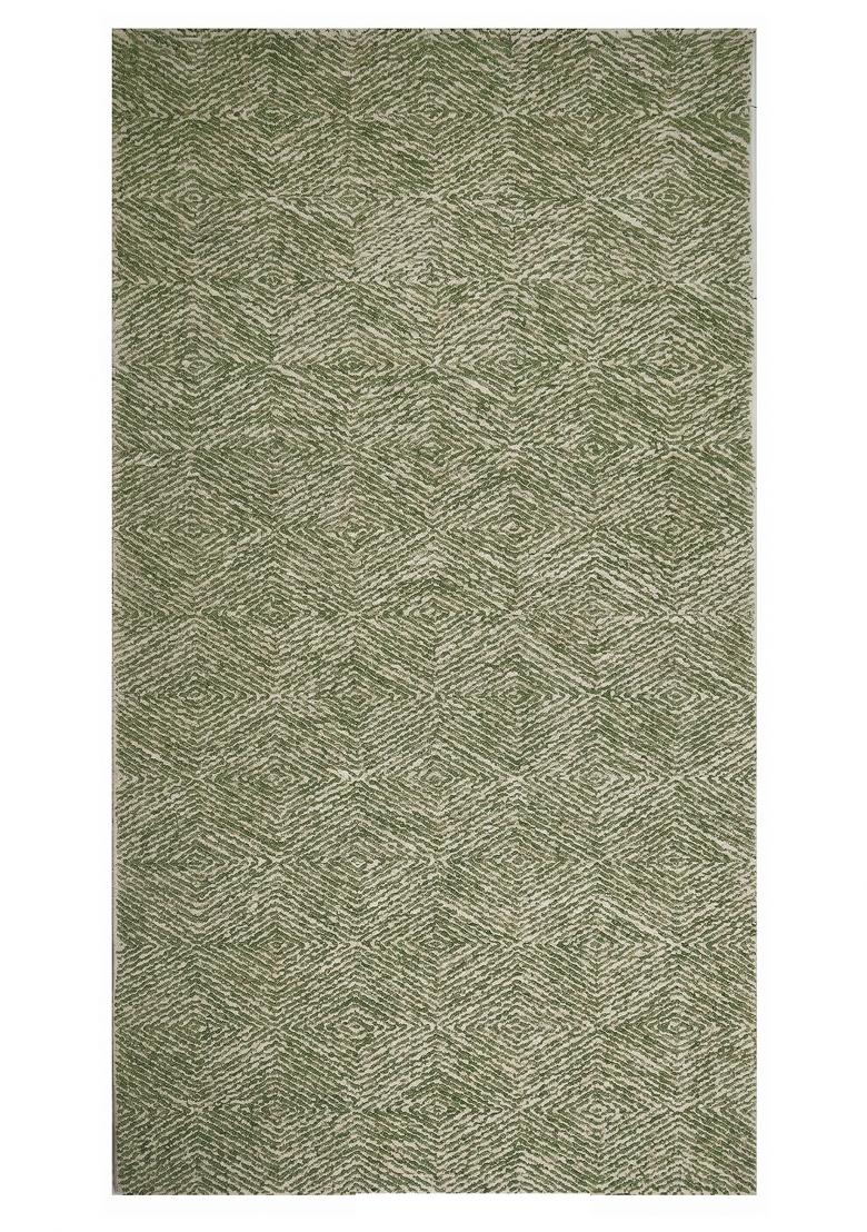 Saffron Rugs Hand Tufted Sage Green Geometric Contemporary Rectangular Wool Area Rug - Indya