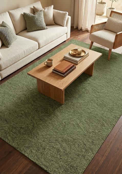 Saffron Rugs Hand Tufted Sage Green Geometric Contemporary Rectangular Wool Area Rug