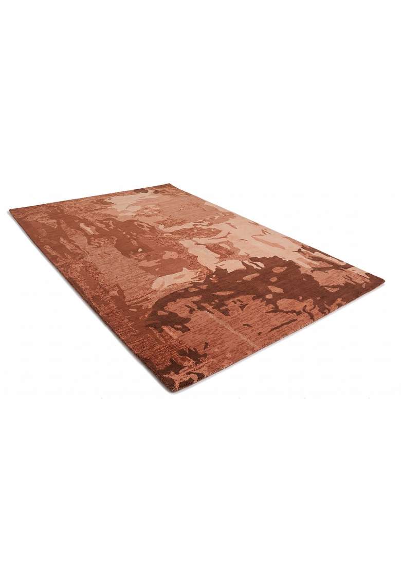 Saffron Rugs Hand-Tufted 100% Wool Area Rug | Terracotta Brown Rectangular Rug | Cotton Backing | Contemporary Marble Home Decor Carpet for Bedroom - Indya