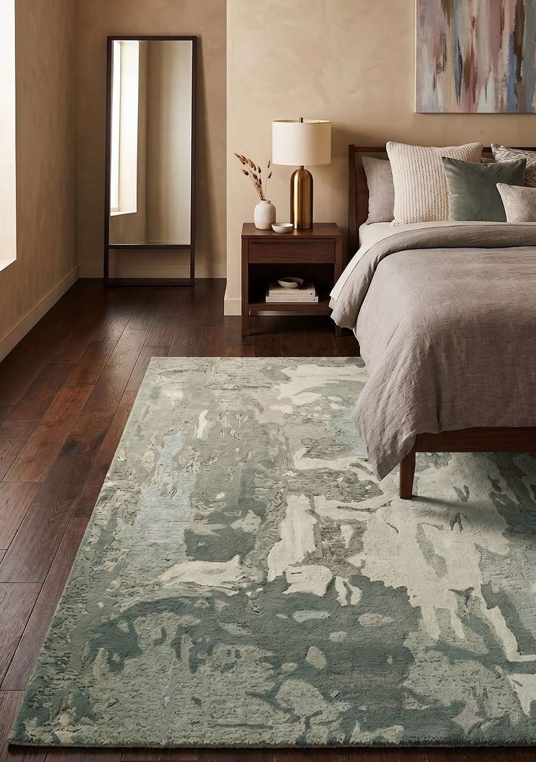 Saffron Rugs Hand-Tufted 100% Wool Area Rug | Sage Green Rectangular Rug | Cotton Backing | Contemporary Marble Home Decor Carpet for Bedroom - Indya