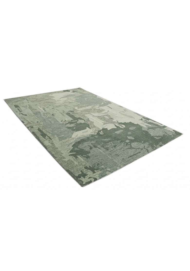 Saffron Rugs Hand-Tufted 100% Wool Area Rug | Sage Green Rectangular Rug | Cotton Backing | Contemporary Marble Home Decor Carpet for Bedroom - Indya