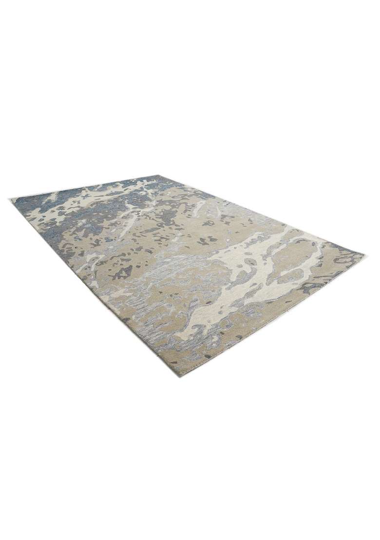 Saffron Rugs Hand-Tufted 100% Wool Area Rug | Beige Grey Blue Rectangular Rug | Cotton Backing | Contemporary Marble Home Decor Carpet for Living Room - Indya