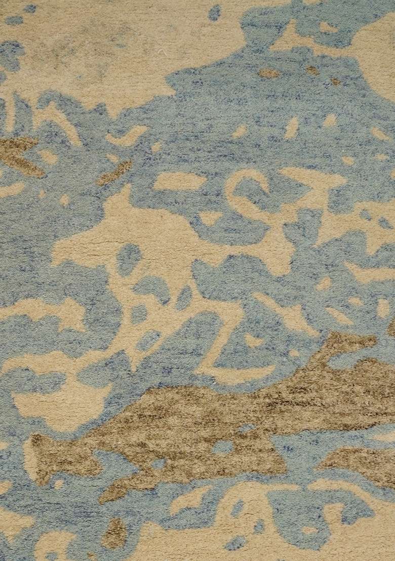 Saffron Rugs Hand-Tufted 100% Wool Area Rug | Cream Beige Blue Rectangular Rug | Cotton Backing | Contemporary Marble Home Decor Carpet for Living Room - Indya