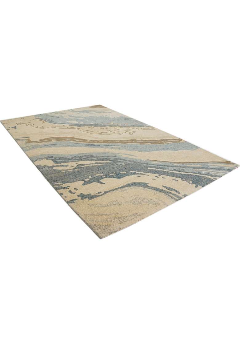 Saffron Rugs Hand-Tufted 100% Wool Area Rug | Beige Blue Rectangular Rug | Cotton Backing | Contemporary Marble Home Decor Carpet for Living Room - Indya