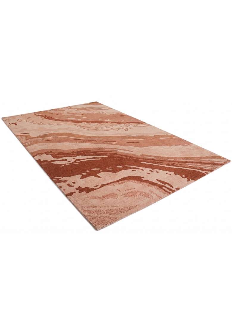 Saffron Rugs Hand-Tufted 100% Wool Area Rug | Terracotta Peach Rectangular Rug | Cotton Backing | Contemporary Marble Home Decor Carpet for Living Room - Indya