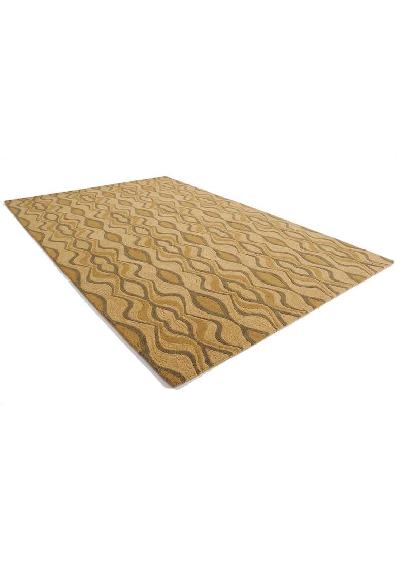 Saffron Rugs Hand-Tufted 100% Wool Area Rug | Golden Beige Rectangular Rug | Cotton Backing | Contemporary Trellis Home Decor Carpet for Living Room - Indya