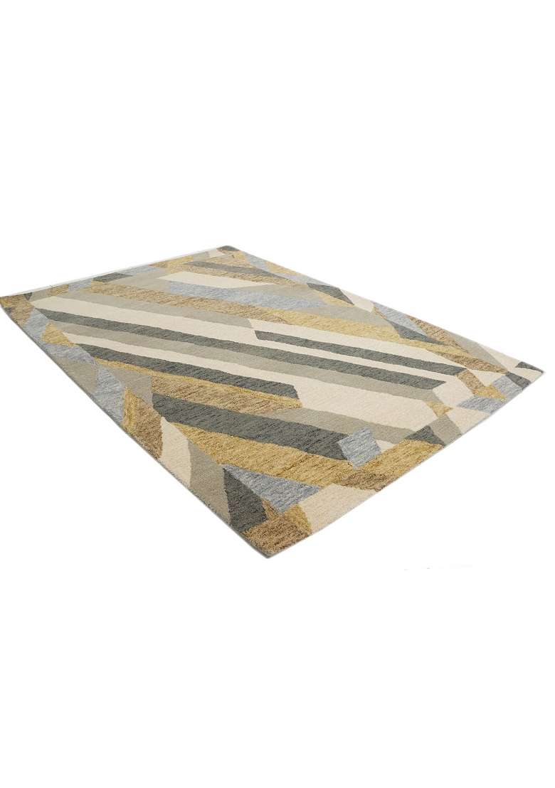 Saffron Rugs Hand-Tufted 100% Wool Area Rug | Grey Gold Beige Rectangular Rug | Cotton Backing | Contemporary Geometric Home Decor Carpet for Living Room - Indya