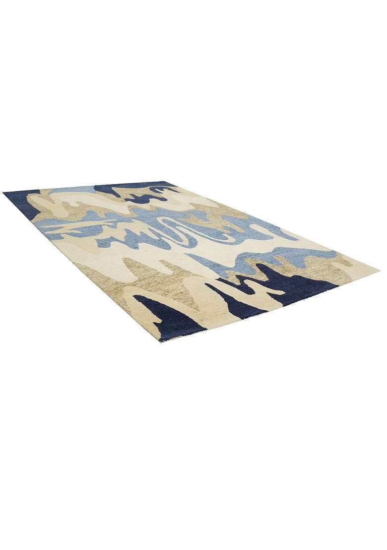 Saffron Rugs Hand-Tufted 100% Wool Area Rug | Navy Blue Cream Rectangular Rug | Cotton Backing | Contemporary Swirls Home Decor Carpet for Living Room - Indya